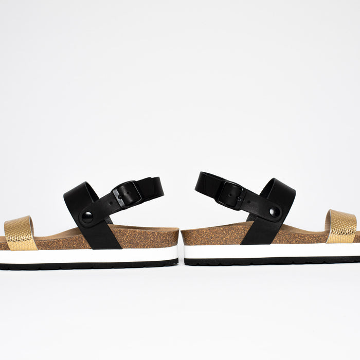 Bayton Sandales Gladstone Noir Et Dorées à Plateforme Bayton Femme