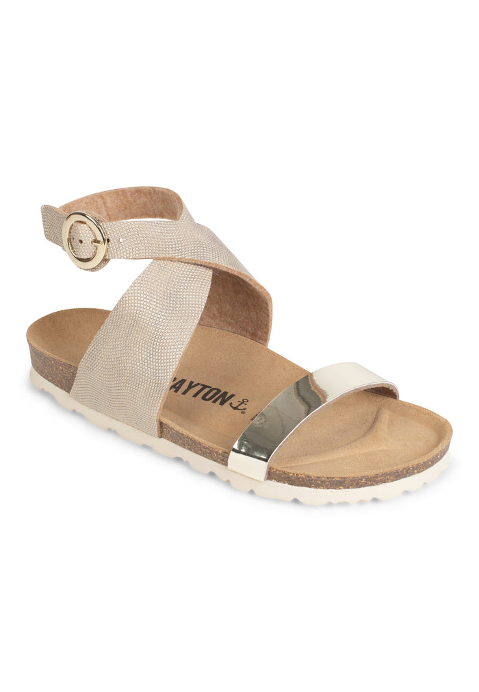 Bayton Sandales Goelette Gris Et Beige Dorées Multi-Brides Bayton Femme