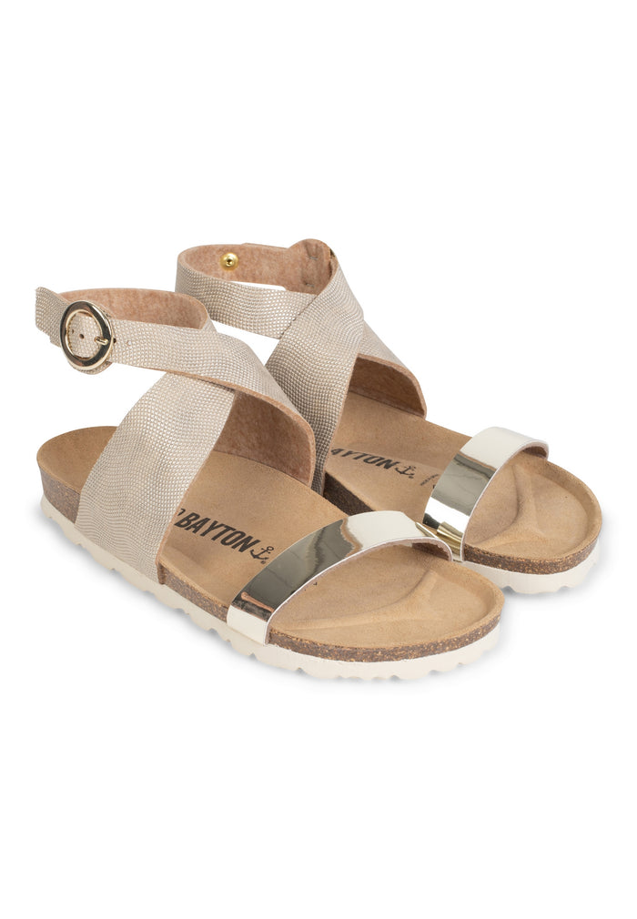 Bayton Sandales Goelette Gris Et Beige Dorées Multi-Brides Bayton Femme