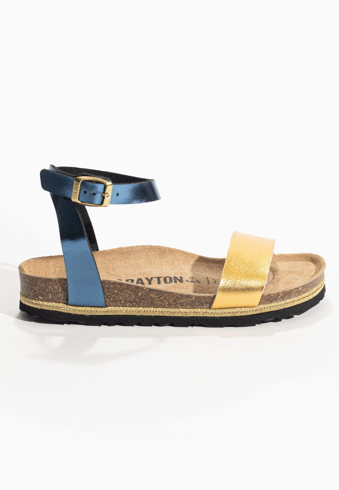 Bayton Sandales Jovial Bleu Marine Et Doré Multi-Brides Bayton Femme