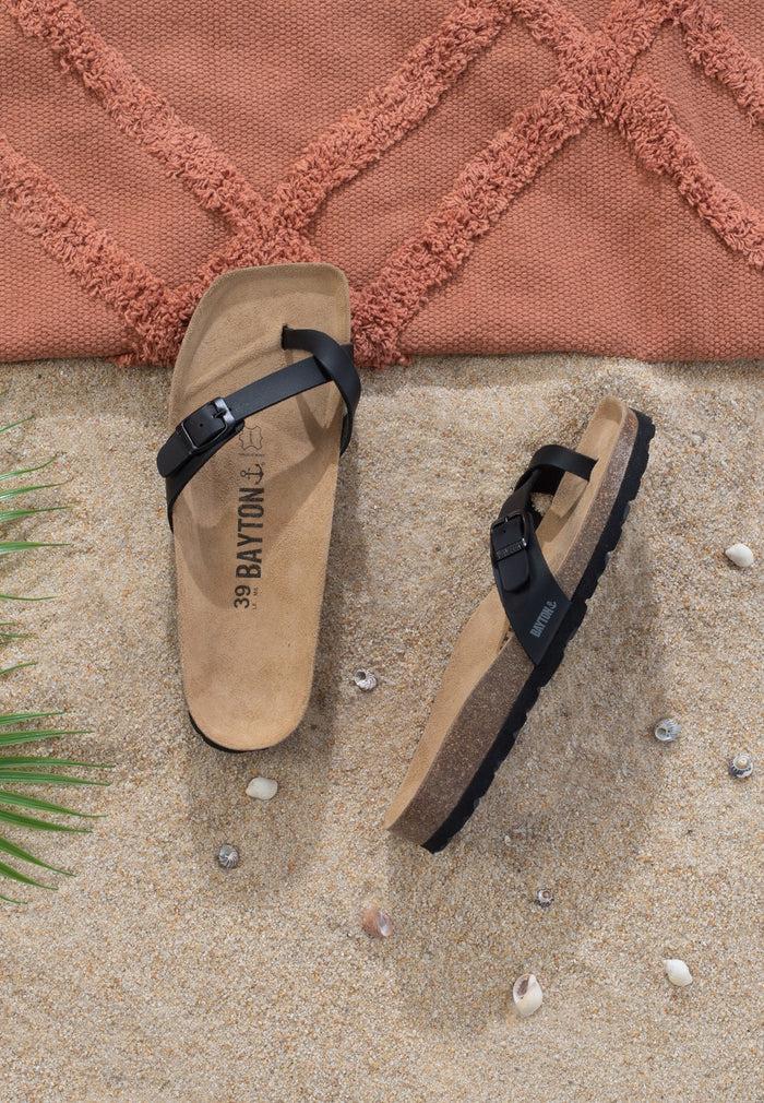 Bayton Sandales Junon Noir à Entre-Doigts Bayton Femme