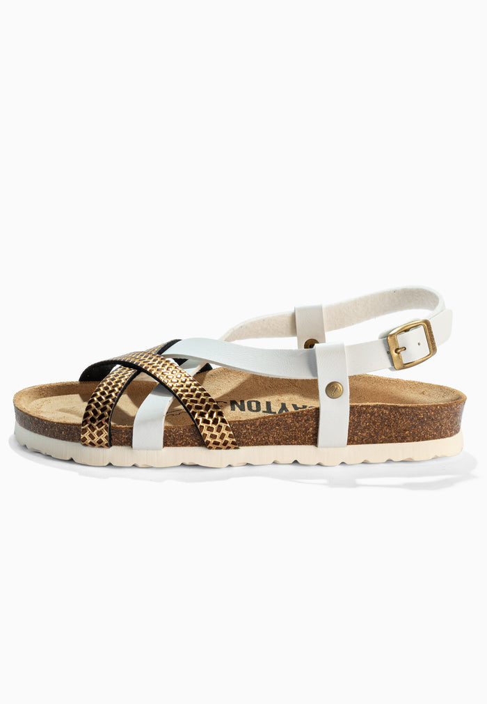 Bayton Sandales Kari Blanc Et Dorées Multi-Brides Bayton Femme