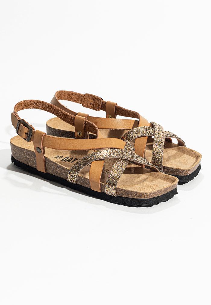 Bayton Sandales Kari Camel Et Paillettes Multi-Brides Bayton Femme