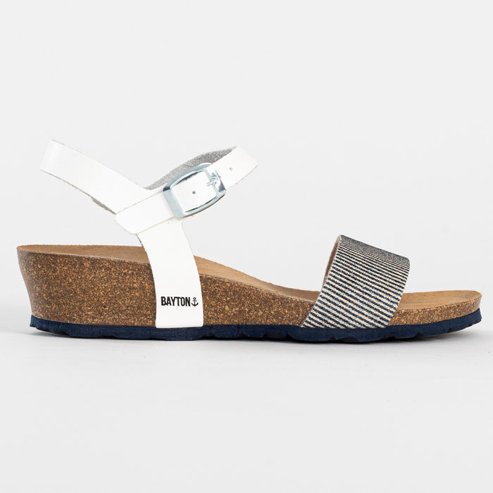 Bayton Sandales Leganes Blanc Et Bleu Marine Compensées Et Semi-compensées Bayton Femme