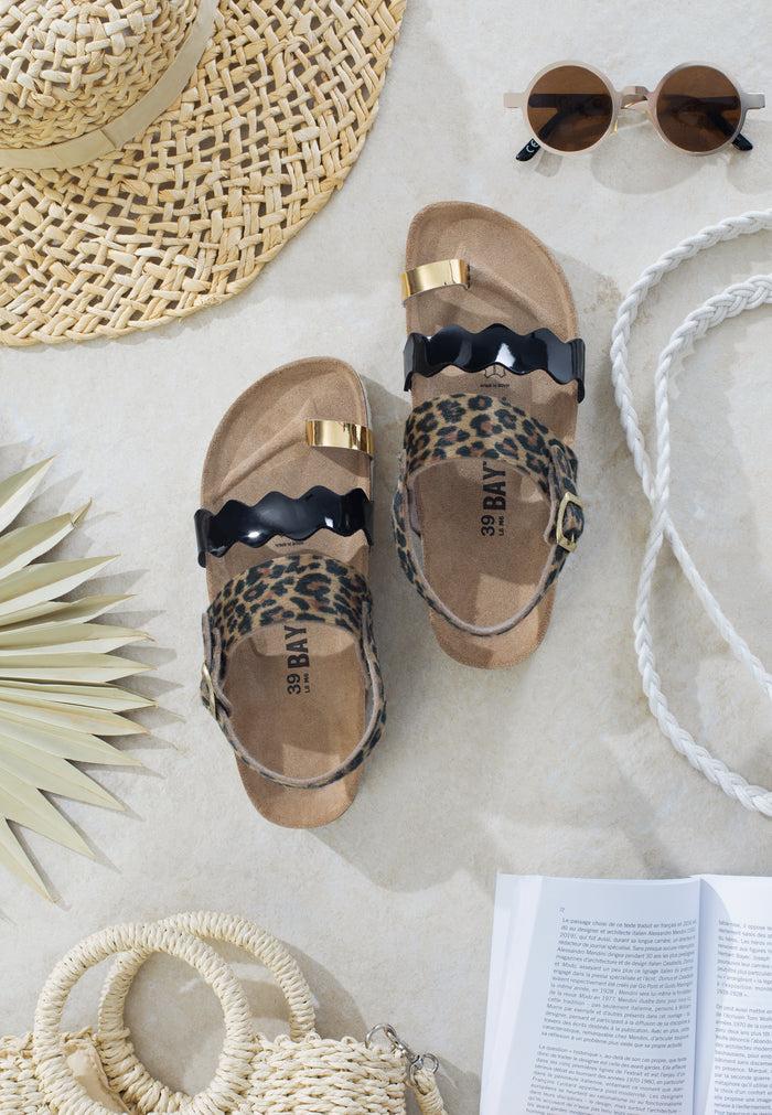 Bayton Sandales Majorelle Léopard Et Noir Et Doré Multi-Brides Bayton Femme