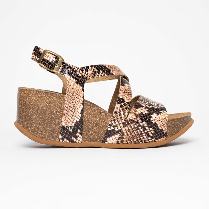 Bayton Sandales Malaga Beige Et Python Compensées Et Semi-compensées Bayton Femme