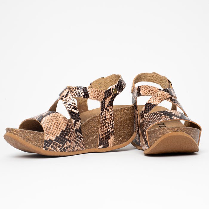 Bayton Sandales Malaga Beige Et Python Compensées Et Semi-compensées Bayton Femme