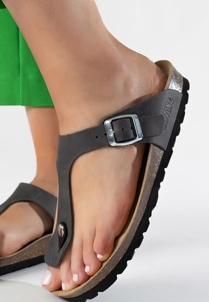 Bayton Sandales Mercure Anthracite 100% Cuir à Entre-Doigts Bayton Femme