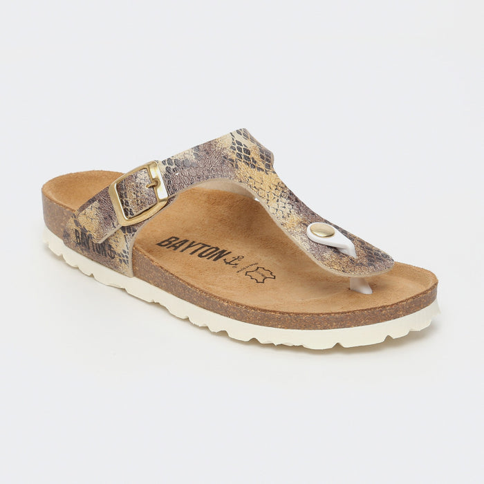 Bayton Sandales Mercure Beige Et Python à Entre-Doigts Bayton Femme