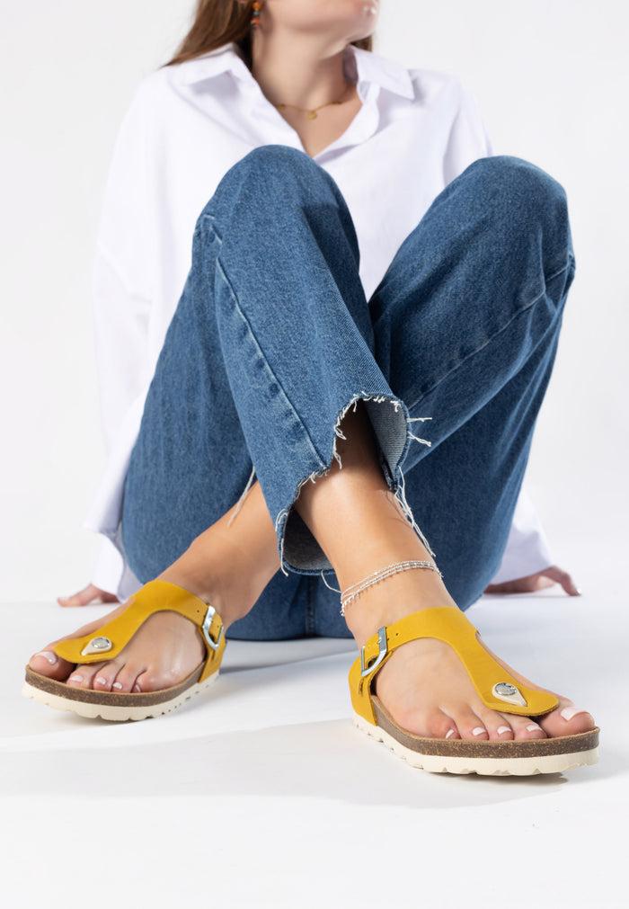 bayton Sandales Mercure Jaune 100% Cuir à Entre-Doigts Bayton Femme