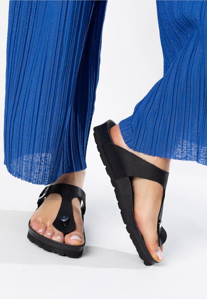 Bayton Sandales Mercure Noir Microfibre à Entre-Doigts Bayton Femme