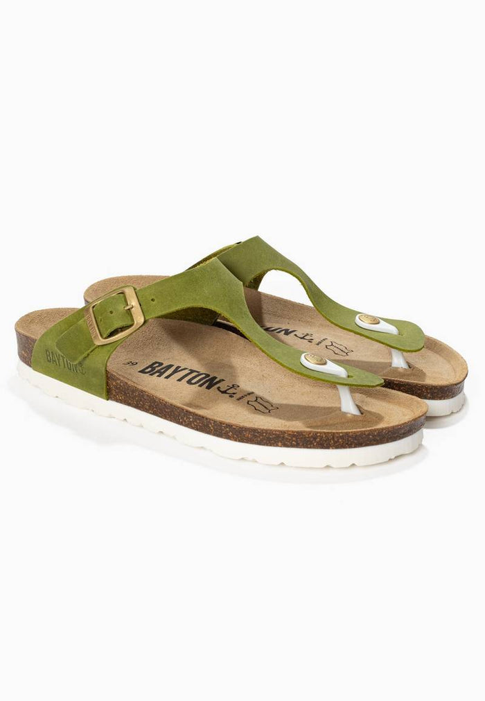 Bayton Sandales Mercure Vert 100% Cuir à Entre-Doigts Bayton Femme