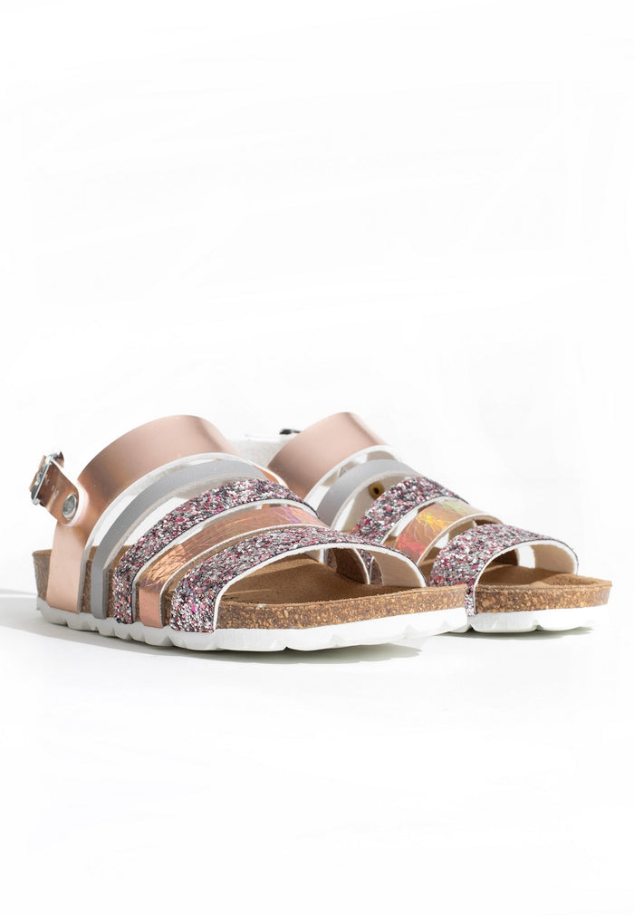 bayton Sandales Multi-Brides Joy Argent et Rose gold et Paillettes Bayton enfant