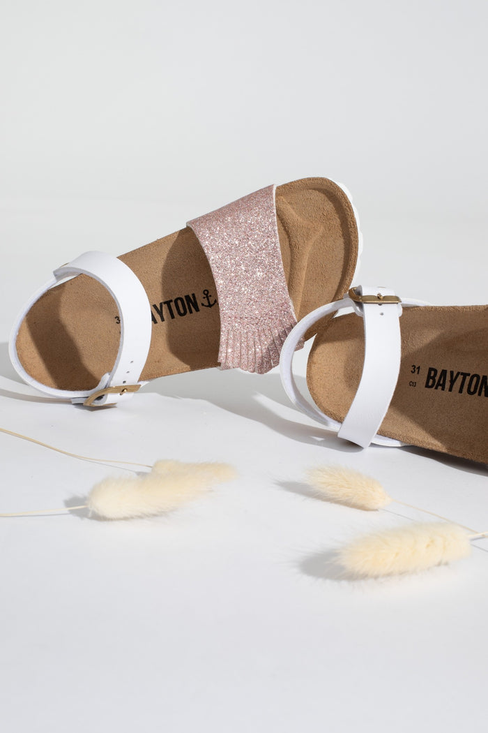 bayton Sandales Multi-Brides Lucie Blanc et Rose gold pailletées Bayton enfant
