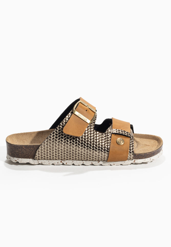 Bayton Sandales Narnia Camel Et Dorées 2 Brides Bayton Femme