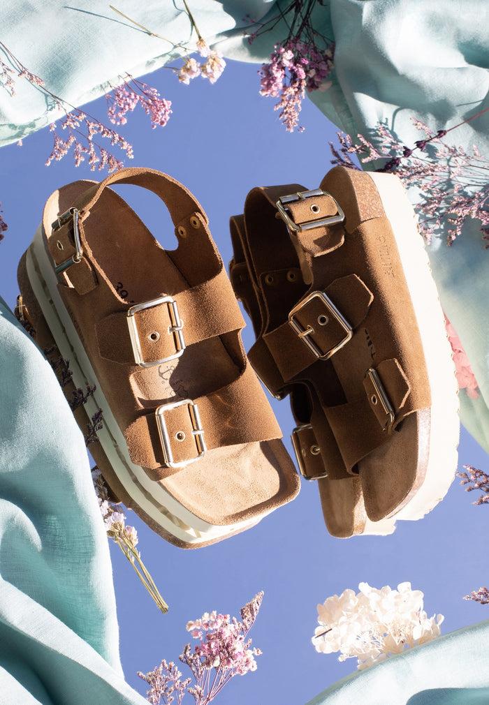 bayton Sandales Rosa Camel à Plateforme en cuir Suédé Bayton femme