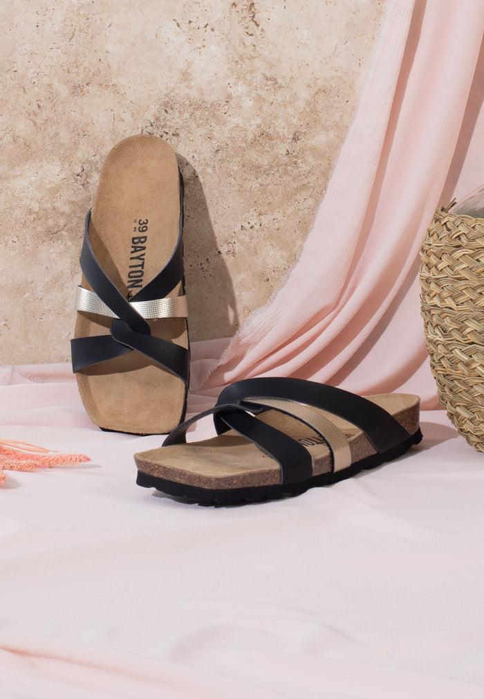 bayton Sandales Santander Noir et Doré Multi-Brides Bayton femme