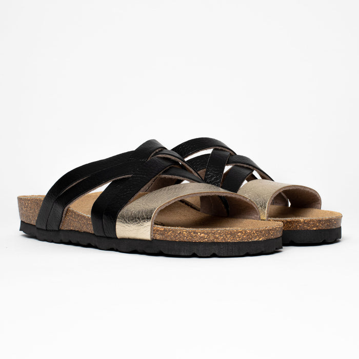 bayton Sandales Saragosse Dorées Clair Et Noir Multi-Brides Bayton femme