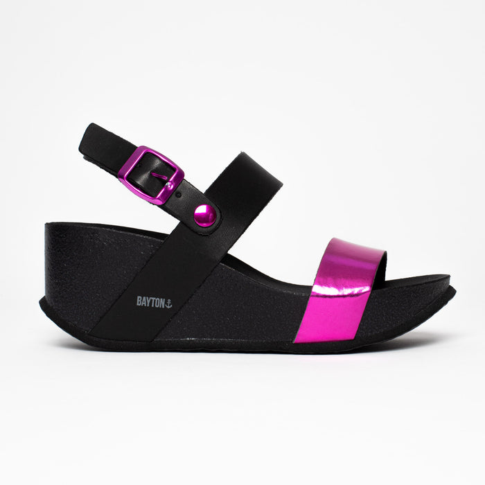 Bayton Sandales Selene Fuschia Et Noir Compensées Et Semi-compensées Bayton Femme