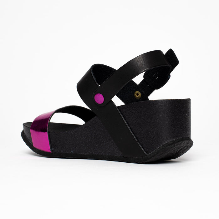 Bayton Sandales Selene Fuschia Et Noir Compensées Et Semi-compensées Bayton Femme