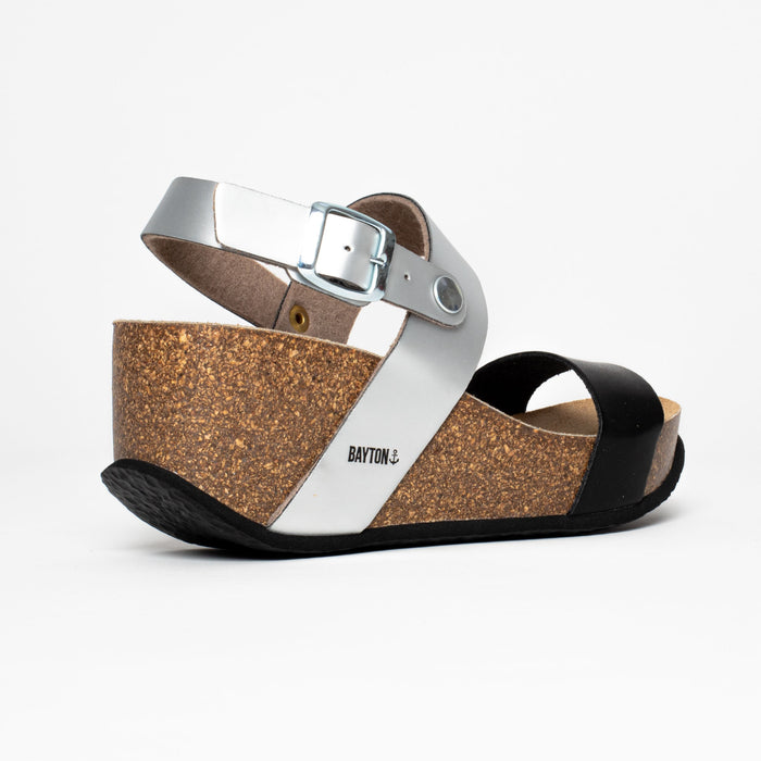 Bayton Sandales Selene Noir Et Argentées Compensées Et Semi-compensées Bayton Femme