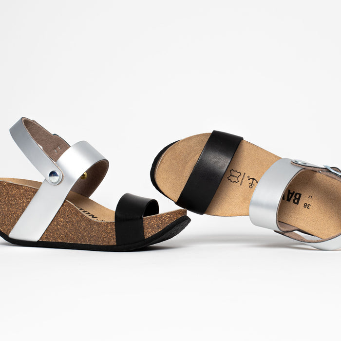 bayton Sandales Selene Noir Et Argentées Compensées et Semi-compensées Bayton femme