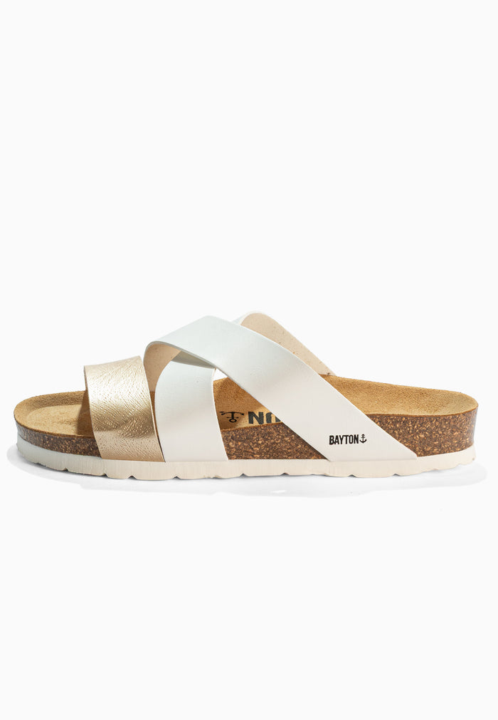 Bayton Sandales Seville Blanc Et Dorées Multi-Brides Bayton Femme