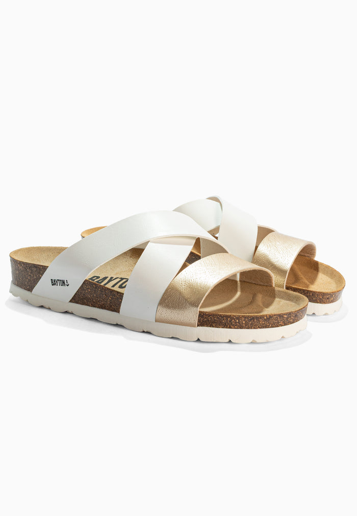 bayton Sandales Seville Blanc Et Dorées Multi-Brides Bayton femme