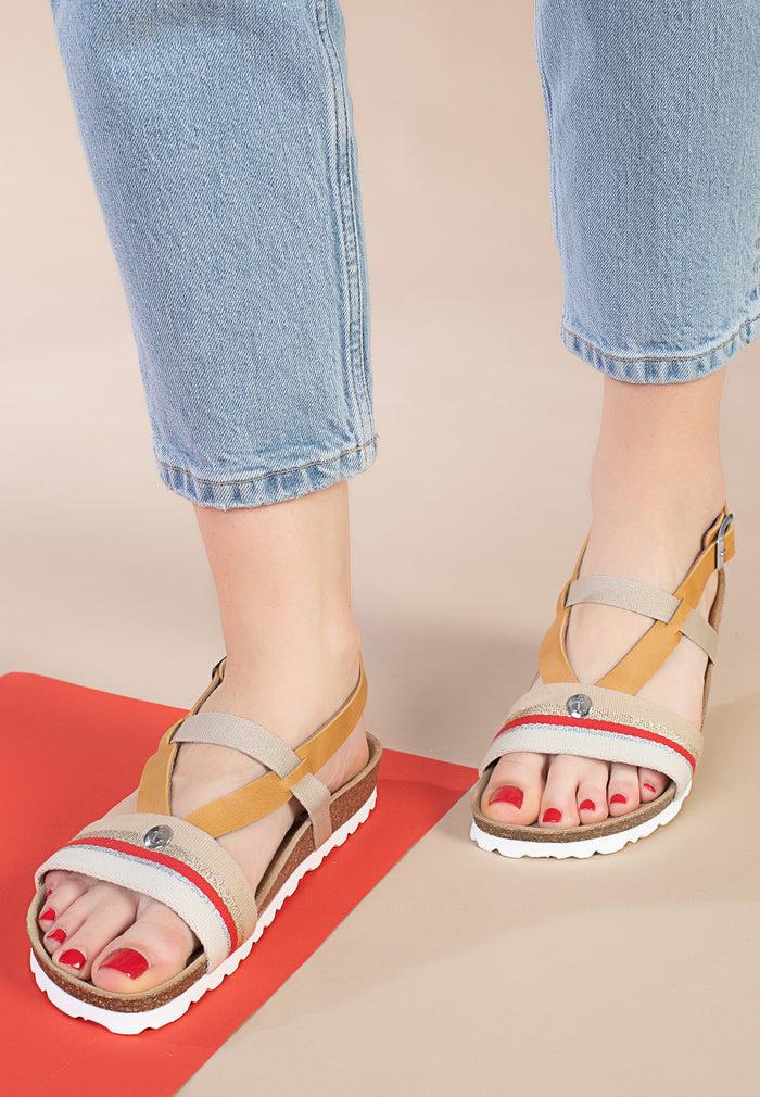 Bayton Sandales Spencer Beige Et Camel Et Rouge Multi-Brides Bayton Femme