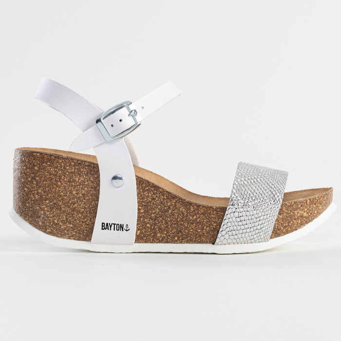 Bayton Sandales Toledo Blanc Et Argentées Compensées Et Semi-compensées Bayton Femme