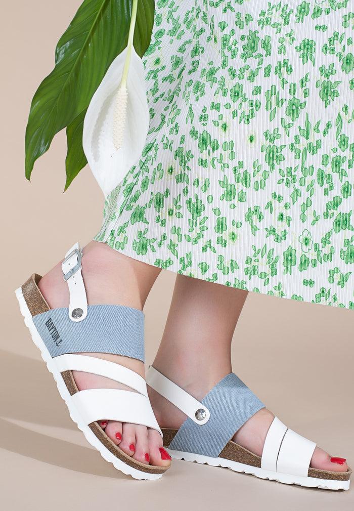 Bayton Sandales Vitoria Blanc Et Bleu Ciel Denim Multi-Brides Bayton Femme