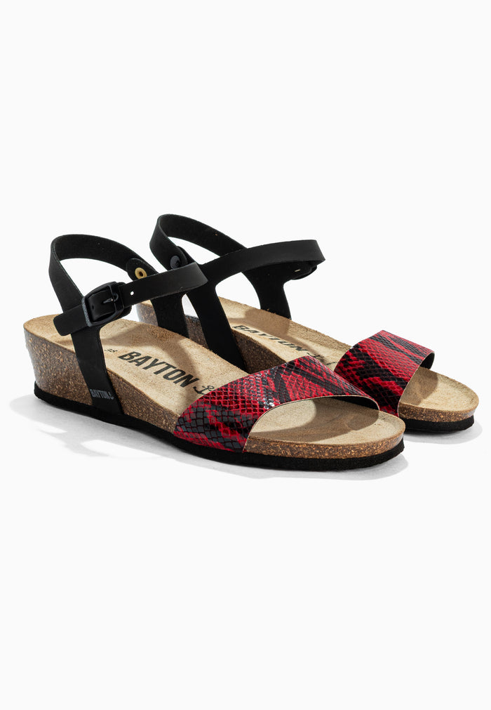 Bayton Sandales Wodonga Noir Et Rouge Python Compensées Et Semi-compensées Bayton Femme