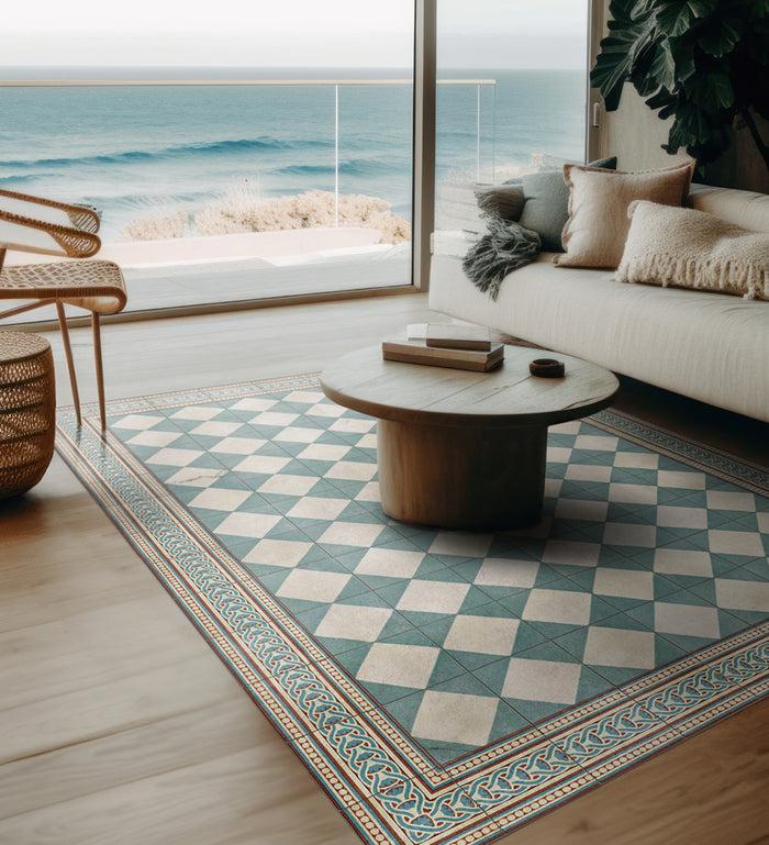 Beija Gambit Cyan Antique Vinyl Rug