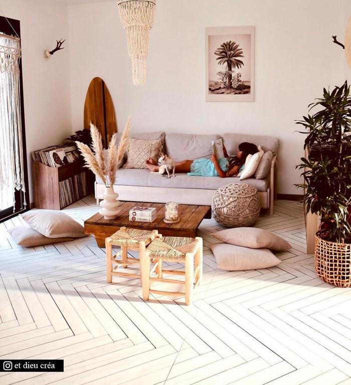 beija White Fishbone Modular Vinyl Rug