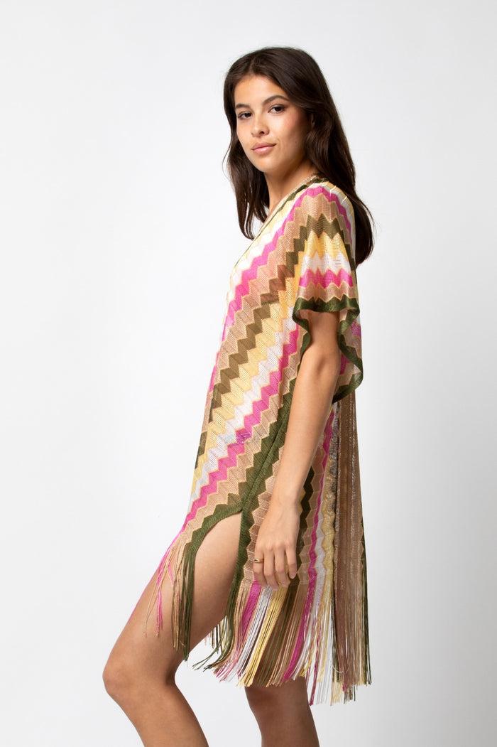 Beliza GILET COURT LIM MULTICO KAKI PINK