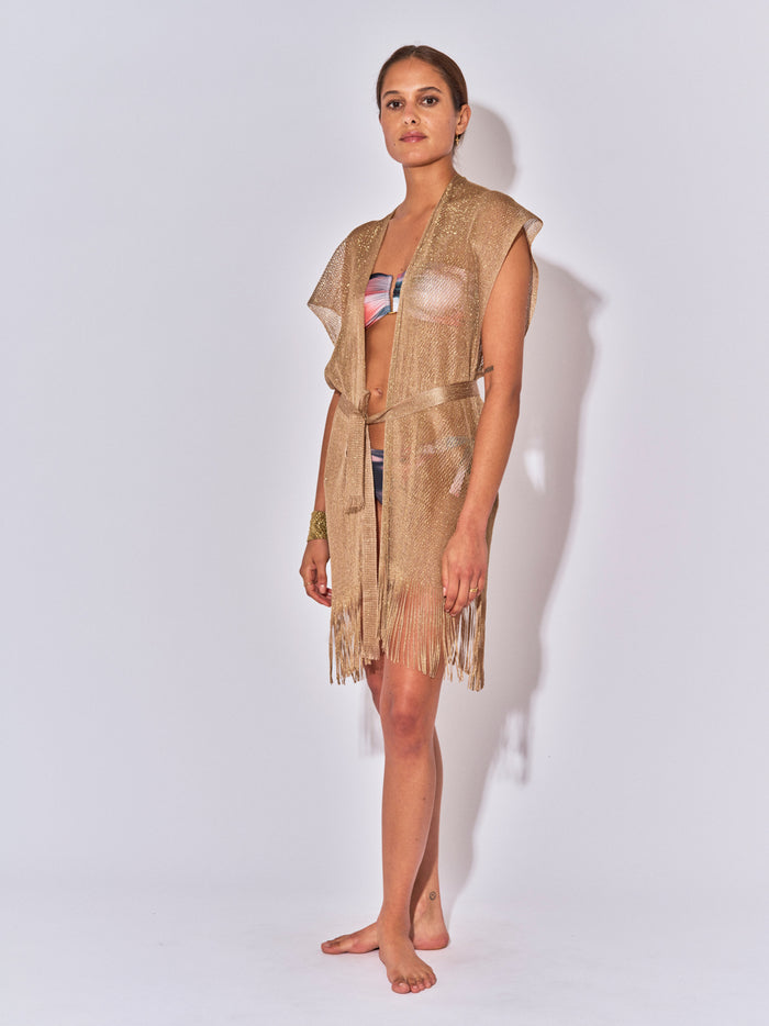 beliza GILET COURT MAILLE LIM LUREX DORE