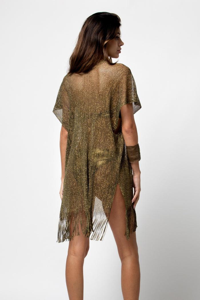 Beliza GILET COURT MAILLE LIM LUREX KAKI