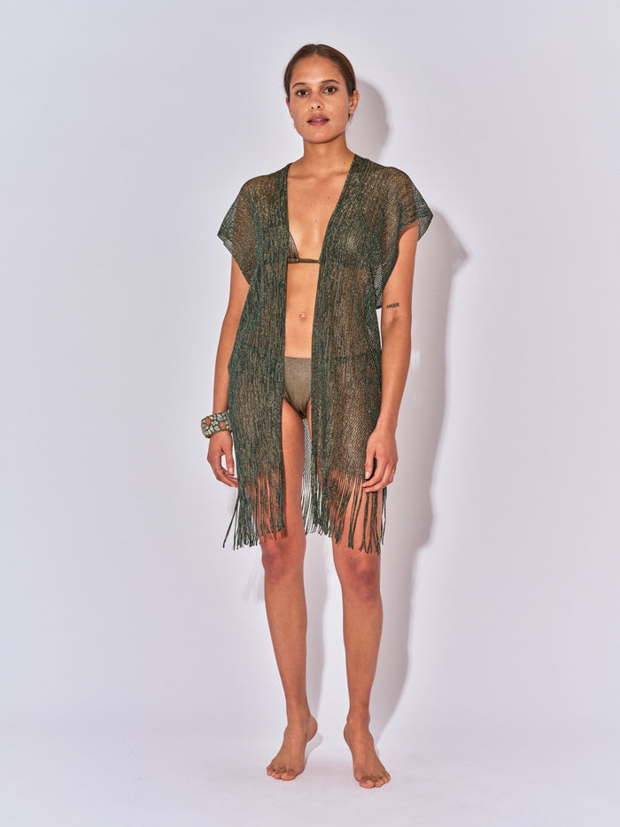 beliza GILET COURT MAILLE LIM LUREX PETROL