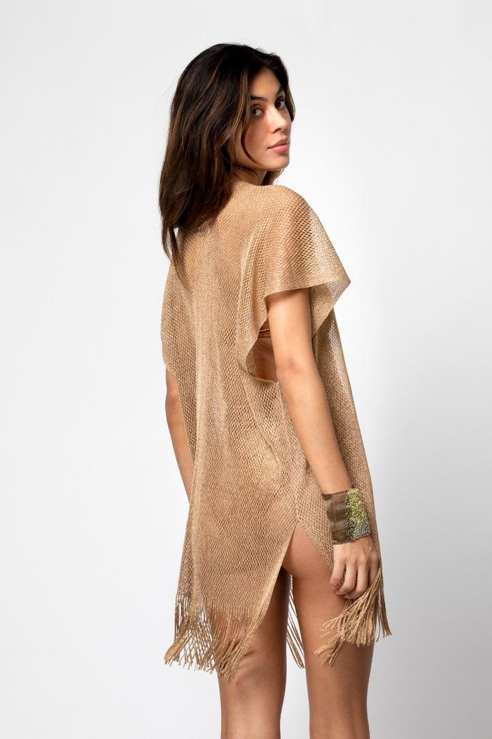 Beliza GILET COURT MAILLE LIM LUREX SIENNE