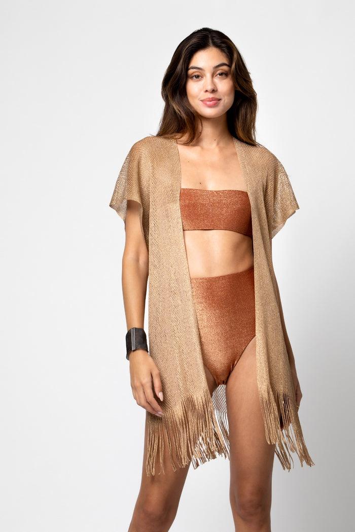 beliza GILET COURT MAILLE LIM LUREX SIENNE