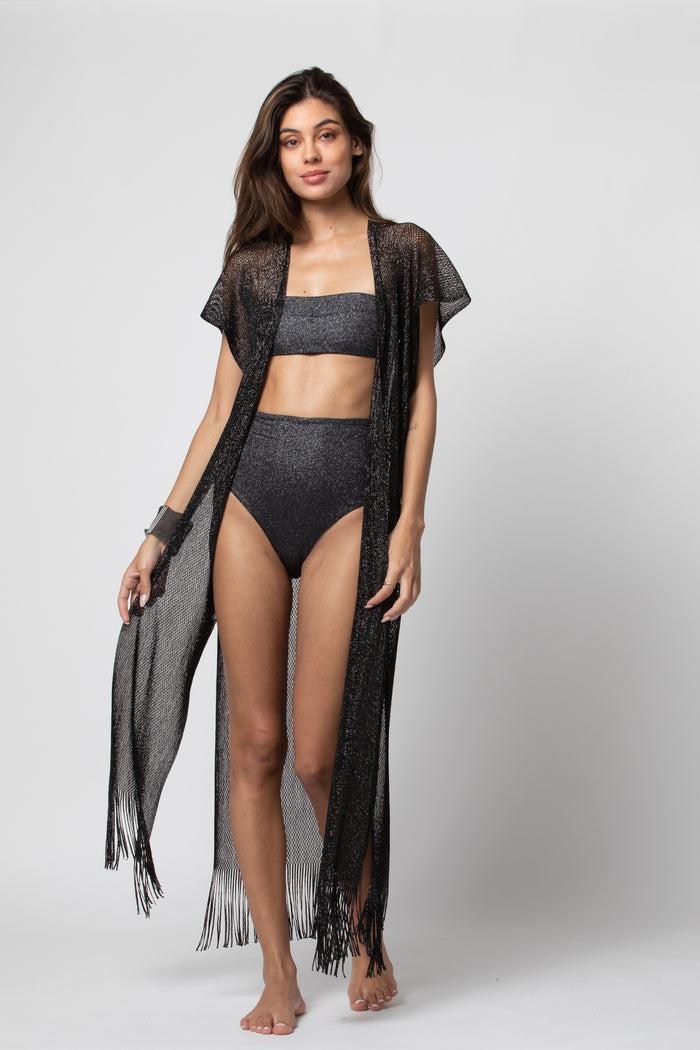 beliza GILET LONG LIMA LUREX BLACK