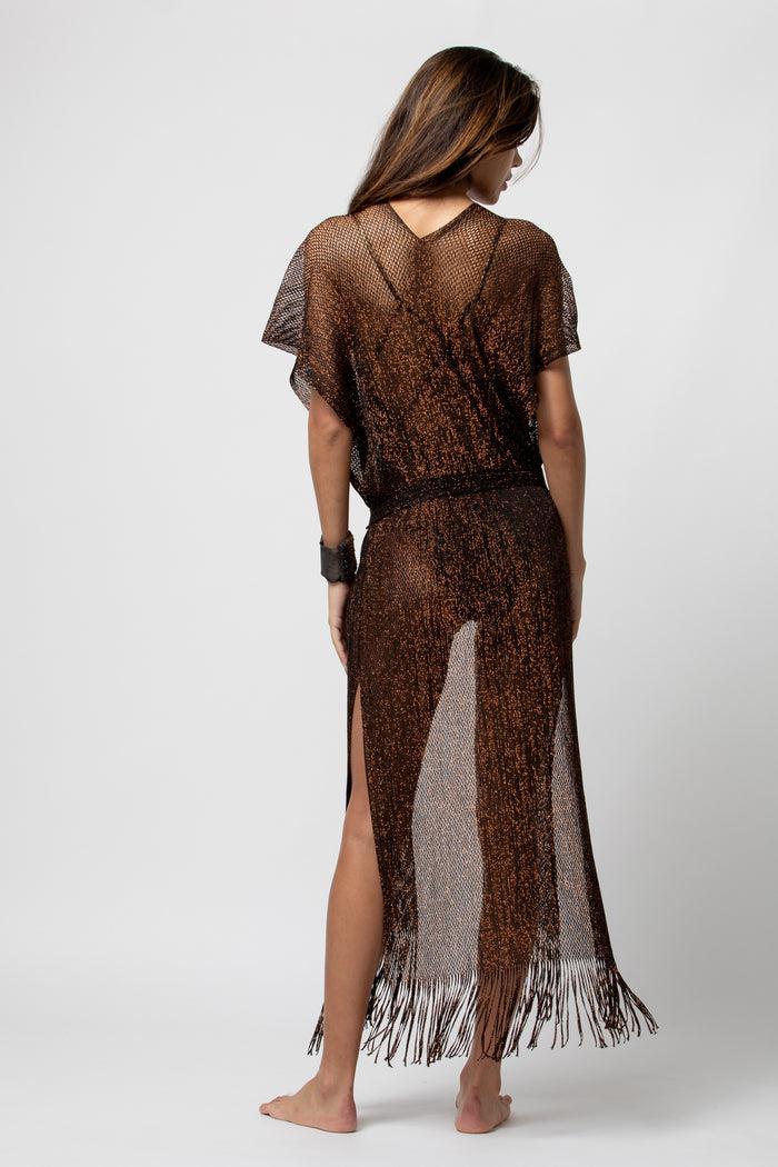 Beliza GILET LONG LIMA LUREX COFEE