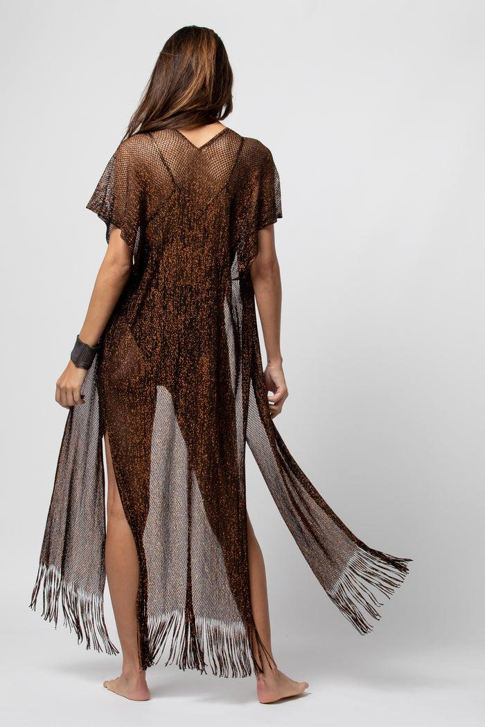 Beliza GILET LONG LIMA LUREX COFEE