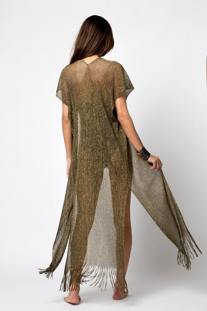 Beliza GILET LONG LIMA LUREX KAKI