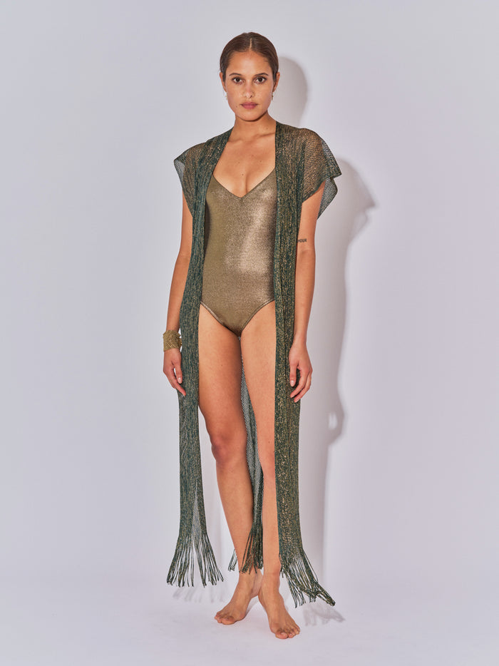 beliza GILET LONG LIMA LUREX PETROL