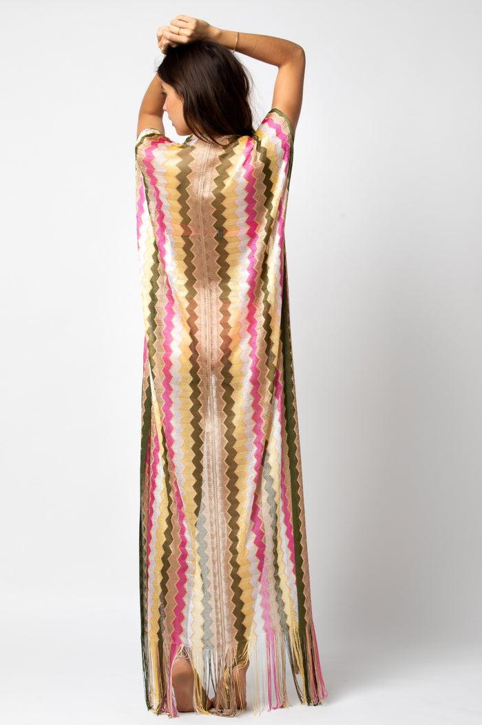 Beliza GILET LONG LIMA MULTICO KAKI PINK