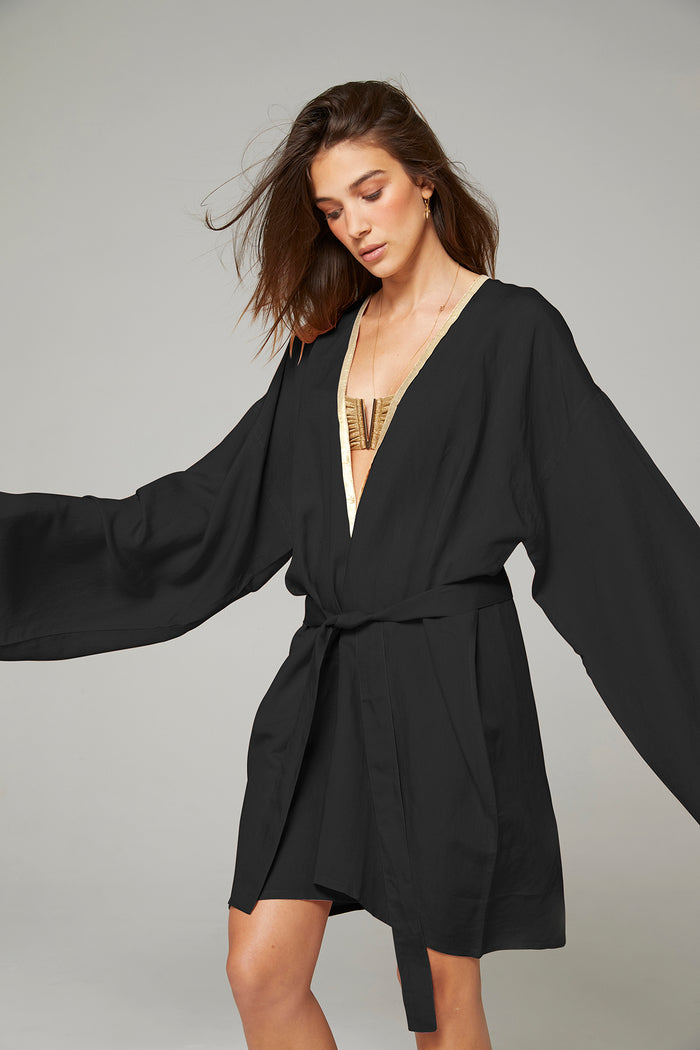 Beliza KIMONO COURT BRODERIE POULPE NOIR
