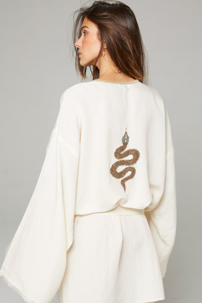 Beliza KIMONO COURT BRODERIE SERPENT ECRU