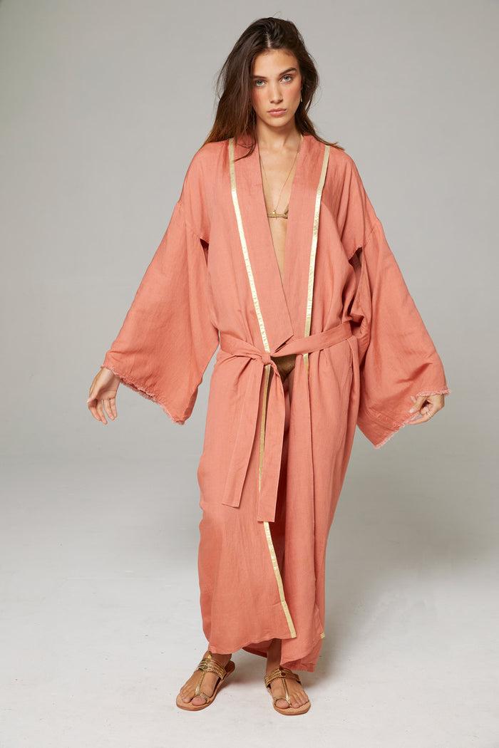 beliza KIMONO LONG BRODERIE COCOTIER PINK