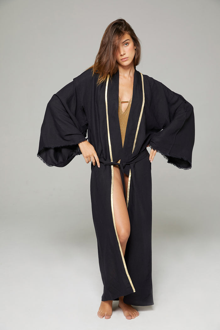 Beliza KIMONO LONG BRODERIE POULPE NOIR